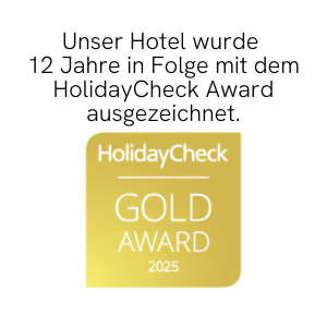 Auszeichnung von Holiday Check mit gold Award seit 12 Jahren in Folge