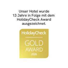 Auszeichnung von Holiday Check mit gold Award seit 13 Jahren in Folge